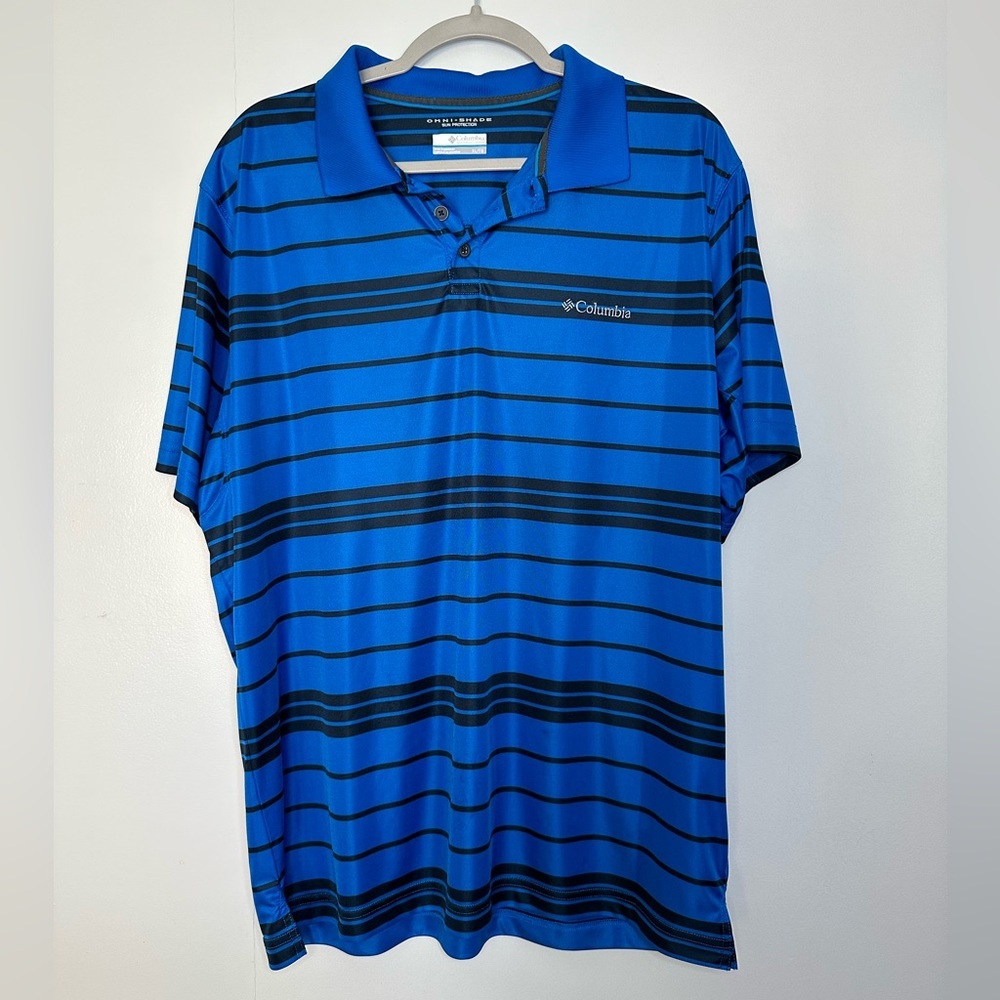 ❤️Columbia Omni-Shade ShortSleeve Polo Striped Shirt Sun Protection Size XL E263